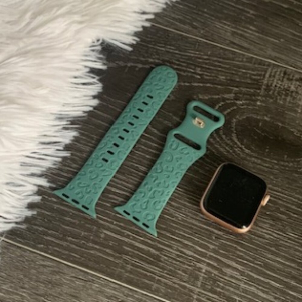Ultra Soft Silicone Cactus Teal Leopard Engraved Apple Watch Band | 38/40/41mm